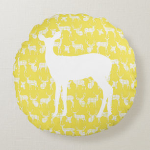 Cerf jaune avec blanc Buck et Doe Coussin rond