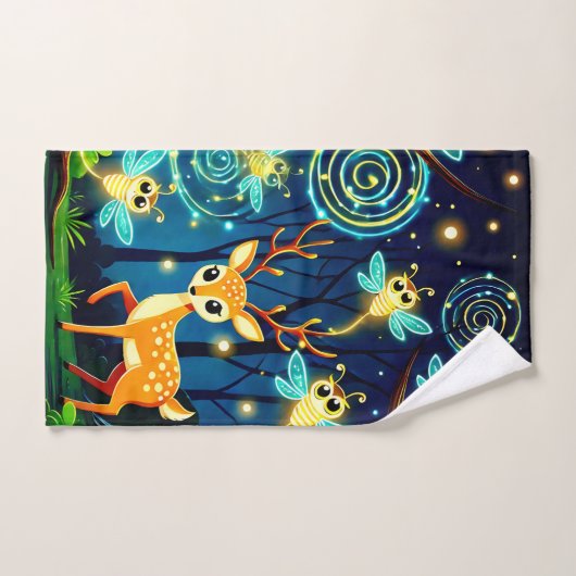 Cerf magique en forêt de lucioles (Serviette à main)