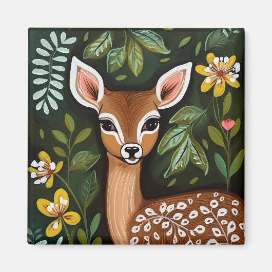 Cerf mignon avec aimant Feuille et fleurs (Devant)