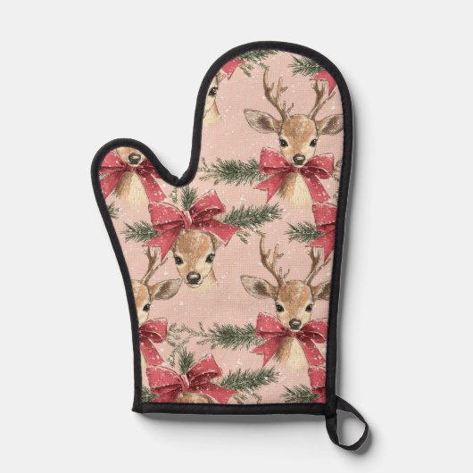 Cerf mignon avec Bow rouge | Noël rose (Recto)