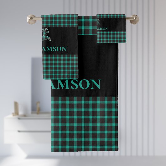 Cerf Monogramme Rustique Plaid | Vert Turquoise no