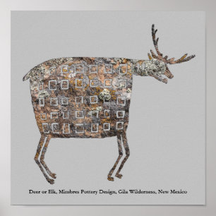 Cerf ou Elk, Poterie Mimbres Poterie Poster