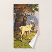 Cerf Rouge Et Blanc Près D'Un Étang De Forêt (Serviette à main)
