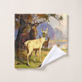 Cerf Rouge Et Blanc Près D'Un Étang De Forêt (Gant de toilette)