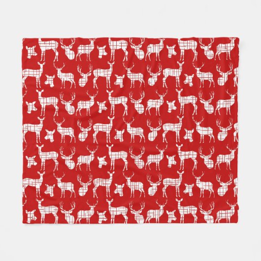 Cerf rustique blanc sur couverture en polaire roug (Devant (Horizontal))