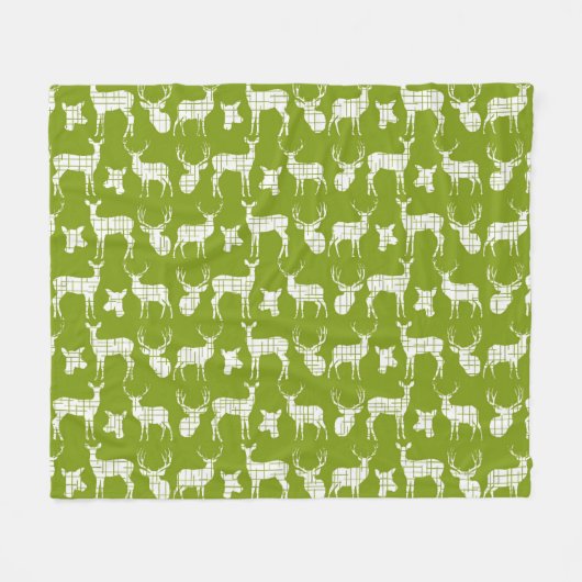 Cerf rustique blanc sur couverture en polaire vert (Devant (Horizontal))