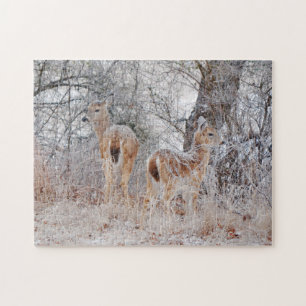Cerf sauvage en neige avec arbres Puzzle de la nat
