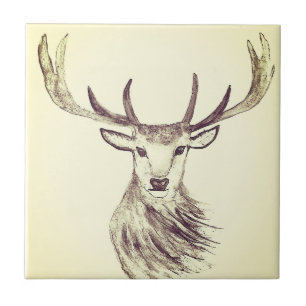 Cerf vintage aquarelle carreaux céramique animal