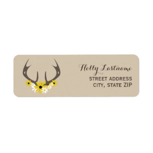 Cerfs Antlers + Étiquette de adresse Fleur sauvage