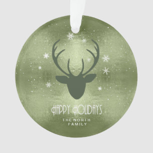 Cerfs Antlers Silhouette & Snowflakes Green ID861