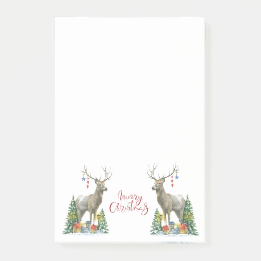 Cerfs, arbres de Noël et cadeaux Notes post-it (Devant)