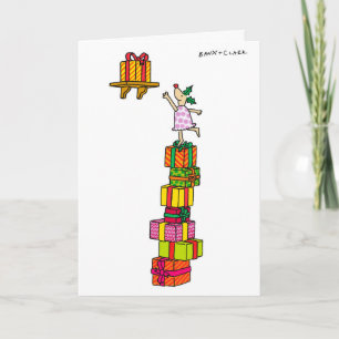 Cerfs communs de houx avec la carte de Noël de