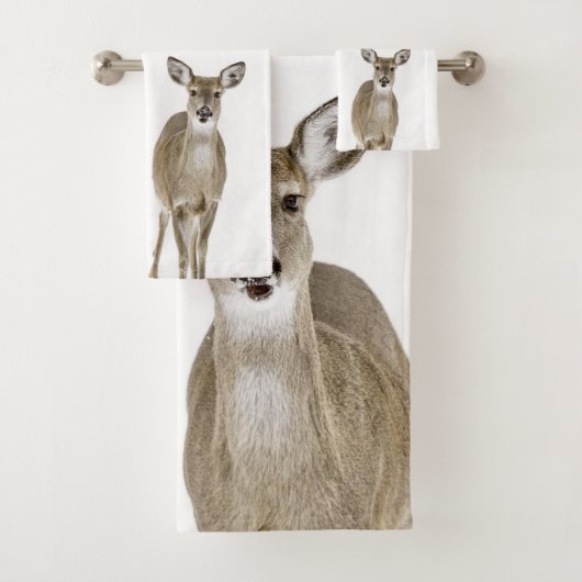 Cerfs communs en hiver sur l'ensemble de serviette (En situation)