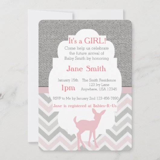 Cerfs communs roses Chevron de bébé et invitation (Devant)