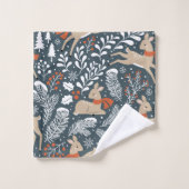 Cerfs d'hiver, arbres, branches et flocons de neig (Gant de toilette)