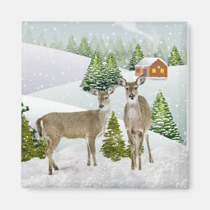Cerfs en hiver avec un aimant de réfrigérateur enn
