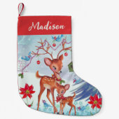 Cerfs Noël Oiseaux | Chaussette de Noël (Devant)