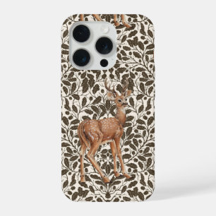Cerfs sur motif damassé de chêne décoratif marron