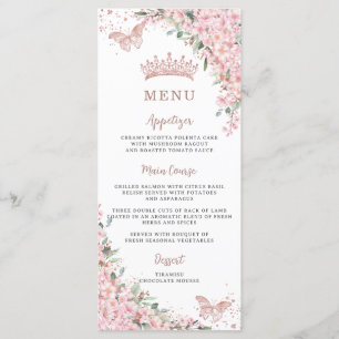 Cerise Blossoms Rose Gold Butterflies Menu mince