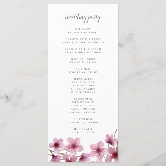 Cerise en fleurs Mariage programme de cérémonie (Dos)