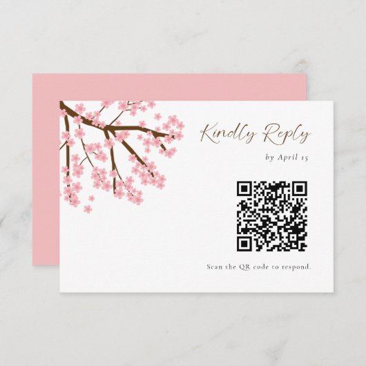 Cerise Fleurs Mariage RSVP QR Code Script floral (Devant / Derrière)