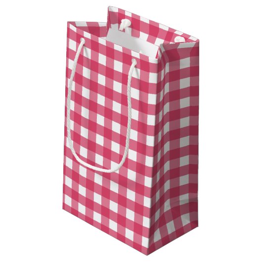 Cerise gingham klein cadeauzakje (Achterkant Gekanteld)