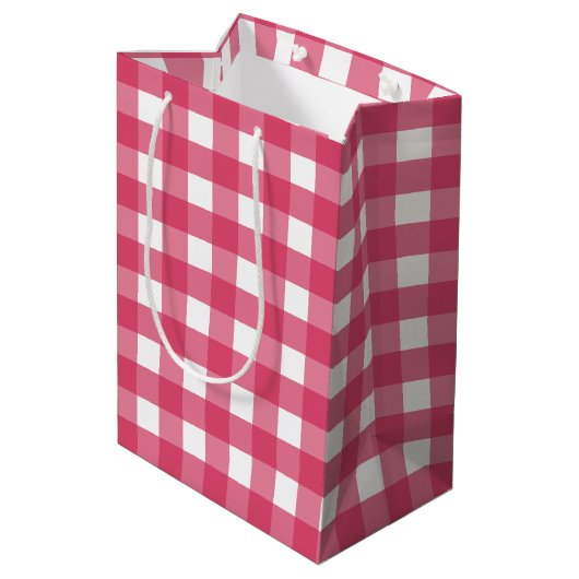 Cerise gingham medium cadeauzakje (Achterkant Gekanteld)