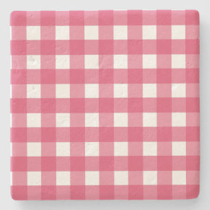 Cerise gingham stenen onderzetter
