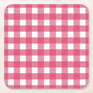 Cerise gingham vierkante kartonnen onderzetter