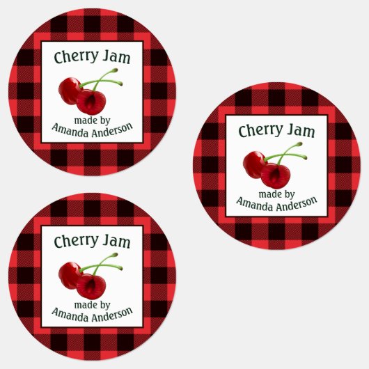 Cerise Jam Cerises Plaid C Étiquette alimentaire (Groupe)