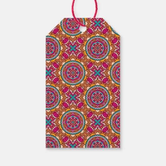 Cerise mandala rangoli bruiloft gepersonaliseerde cadeaulabel (Achterkant)