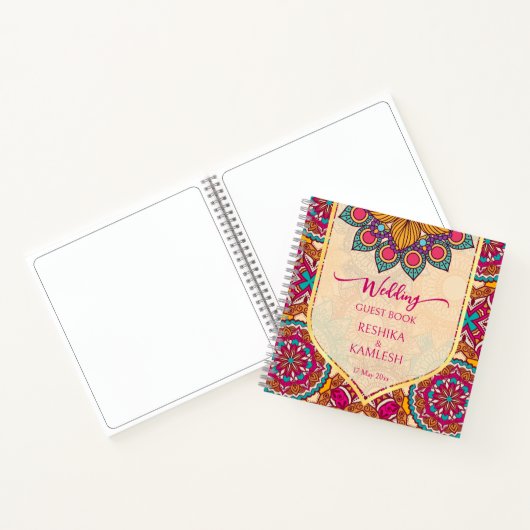 Cerise mandala rangoli bruiloft gepersonaliseerde notitieboek (Binnen)