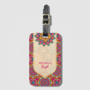 Cerise mandala rangoli etnisch trilling bagagelabel