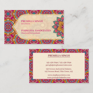 Cerise mandala rangoli etnisch trilling visitekaartje