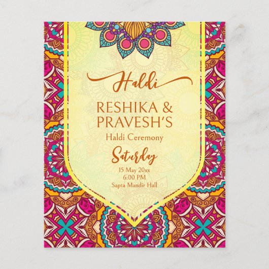 Cerise mandala rangoli joint haldi uitnodiging (Voorkant)