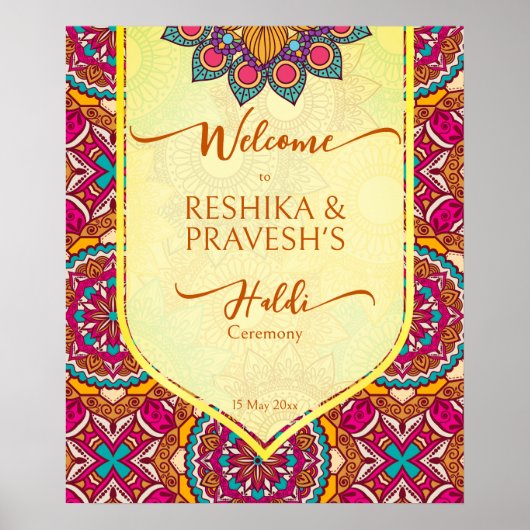 Cerise mandala rangoli joint haldi Welcome sign Poster (Voorkant)
