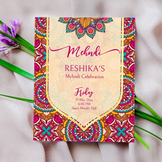Cerise mandala rangoli mehndi budget uitnodiging