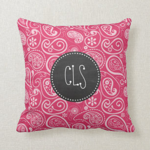 Cerise Paisley; Bloemen; Retro schoolbord Kussen