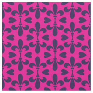 Cerise Pink and Deep Blue Heraldic Fleur-de-Lys Stof