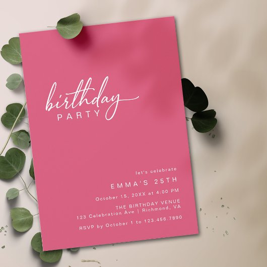 Cerise Pink | Eenvoudige moderne typografie Verjaa Kaart