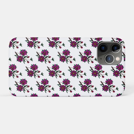 Cerise Pink Floral iPhone 11 Pro Coque (Dos (Horizontal))