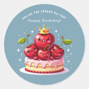 Cerise sur le Gâteau Autocollant Rond Classique
