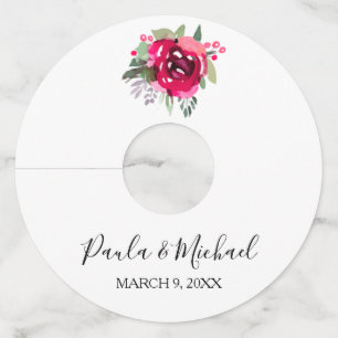 Cerise Waterverf Floral Wedding Wine Glass Label