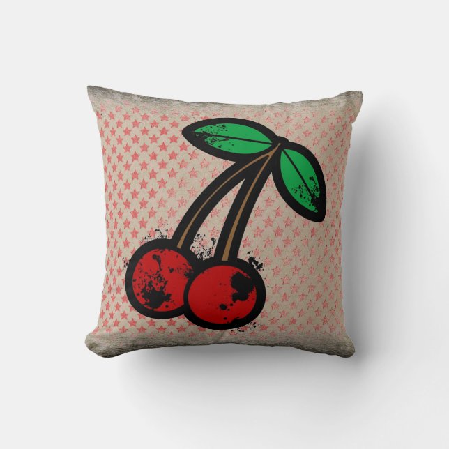 Cerises de punk roux coussin décoratif (Recto)
