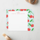 Cerises et Motif Feuille Carte de note personnalis (Devant/Arrière en situation)