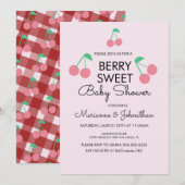 Cerises Fruit rose Baby shower rouge Invitation (Devant / Derrière)