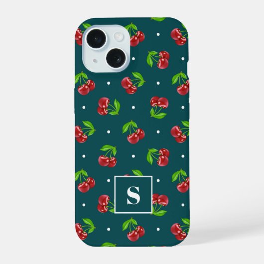 Cerises Jolies à Points sur Monogramme Sarcelle (Verso)
