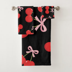 Cerises Noires Rouges Nœud Rose Coquette Chic Cott