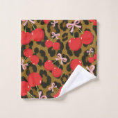 Cerises rouges avec Empreinte de léopard de la coq (Gant de toilette)