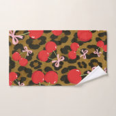 Cerises Rouges avec Nœud Rose Imprimé Léopard Coqu (Serviette à main)